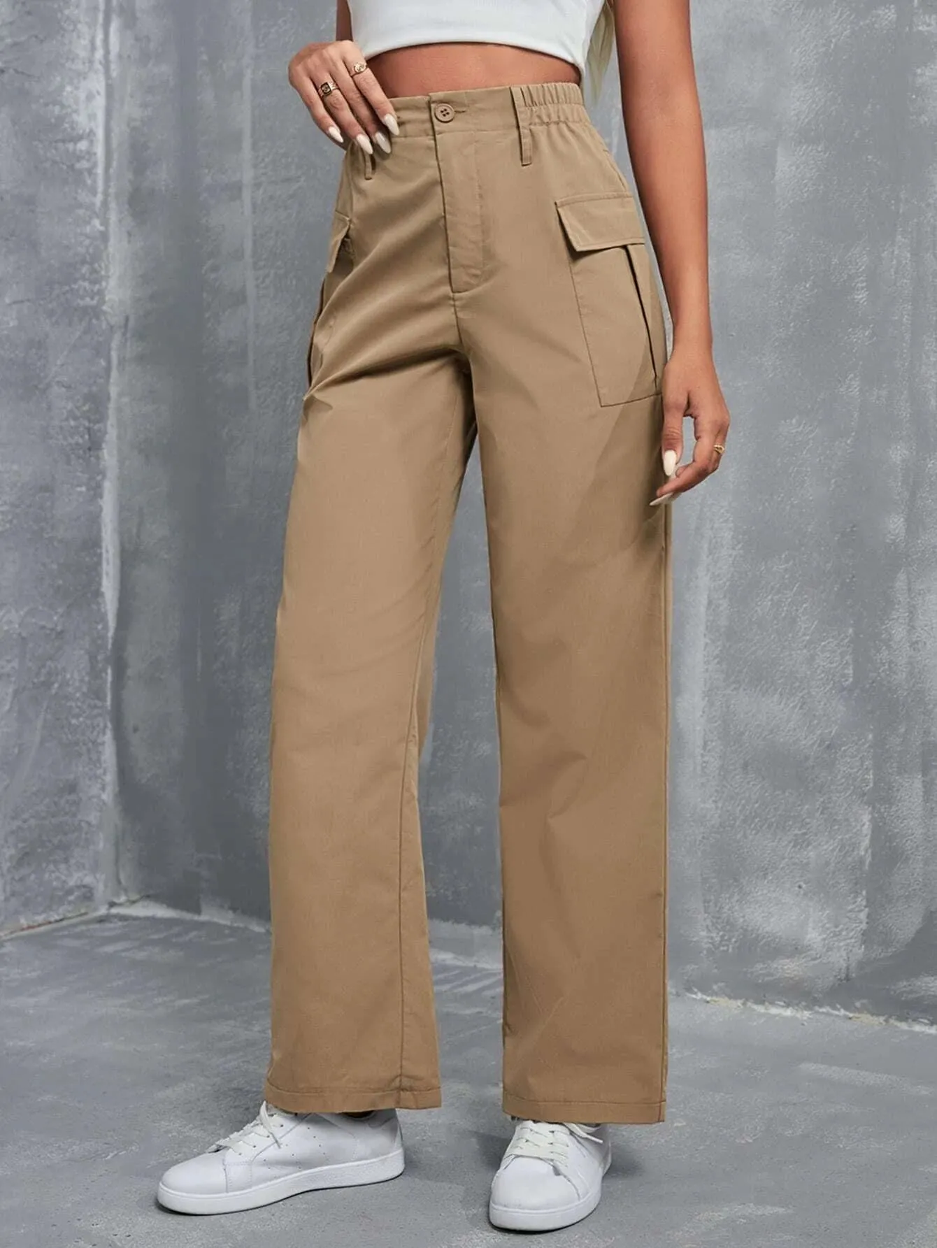 High Waist Flap Pocket Cargo Pants