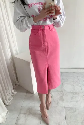 High Waist Front Split Denim Pencil Skirts