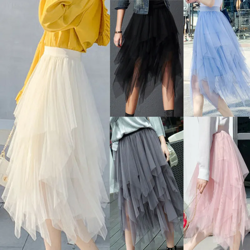 High Waist Irregular Pleat Tulle Skirt