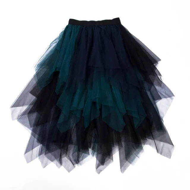 High Waist Irregular Pleat Tulle Skirt