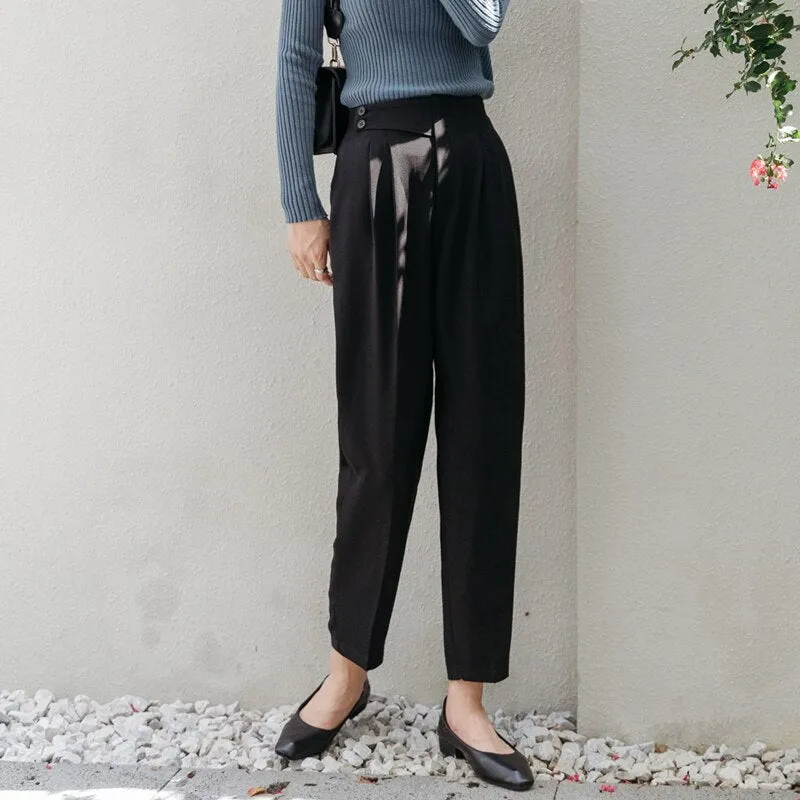 High Waist Pants With Off-Side Buttons