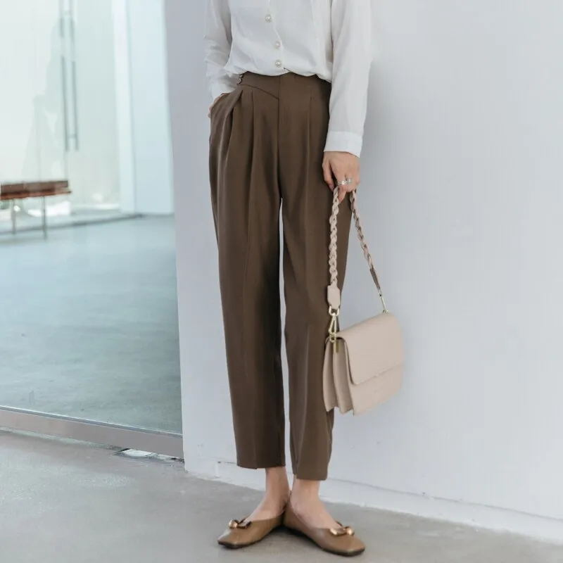 High Waist Pants With Off-Side Buttons