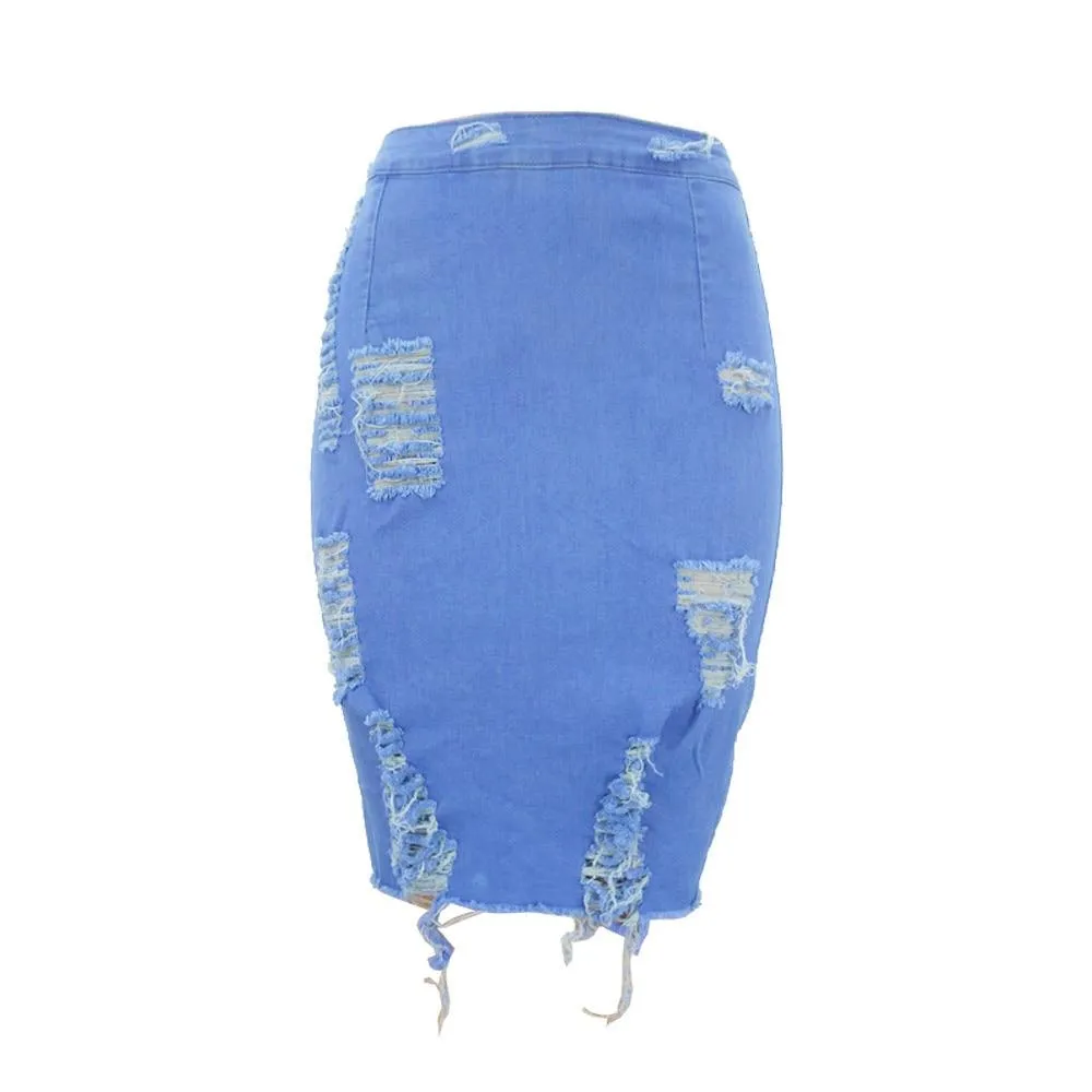 High Waist Ripped Mini Pencil Denim Skirts