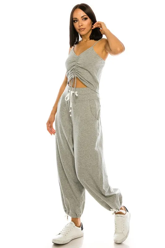 High Waisted Baggy French Terry Pants Heather Grey