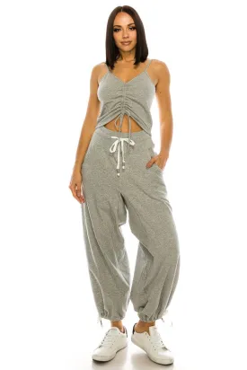 High Waisted Baggy French Terry Pants Heather Grey