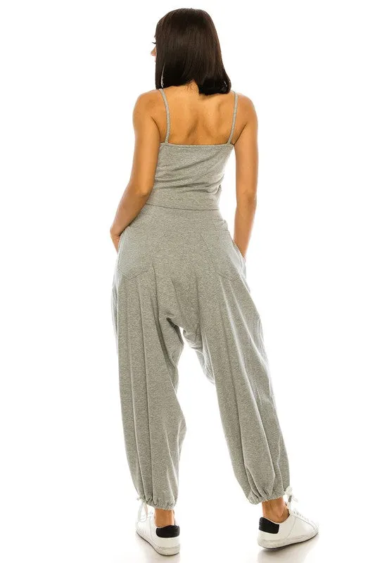 High Waisted Baggy French Terry Pants Heather Grey