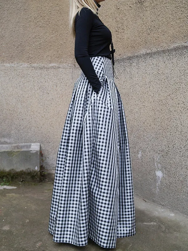 High Waisted Loose Plaid Pleated Skirts