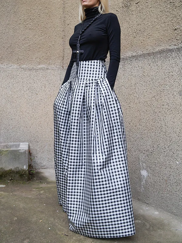 High Waisted Loose Plaid Pleated Skirts