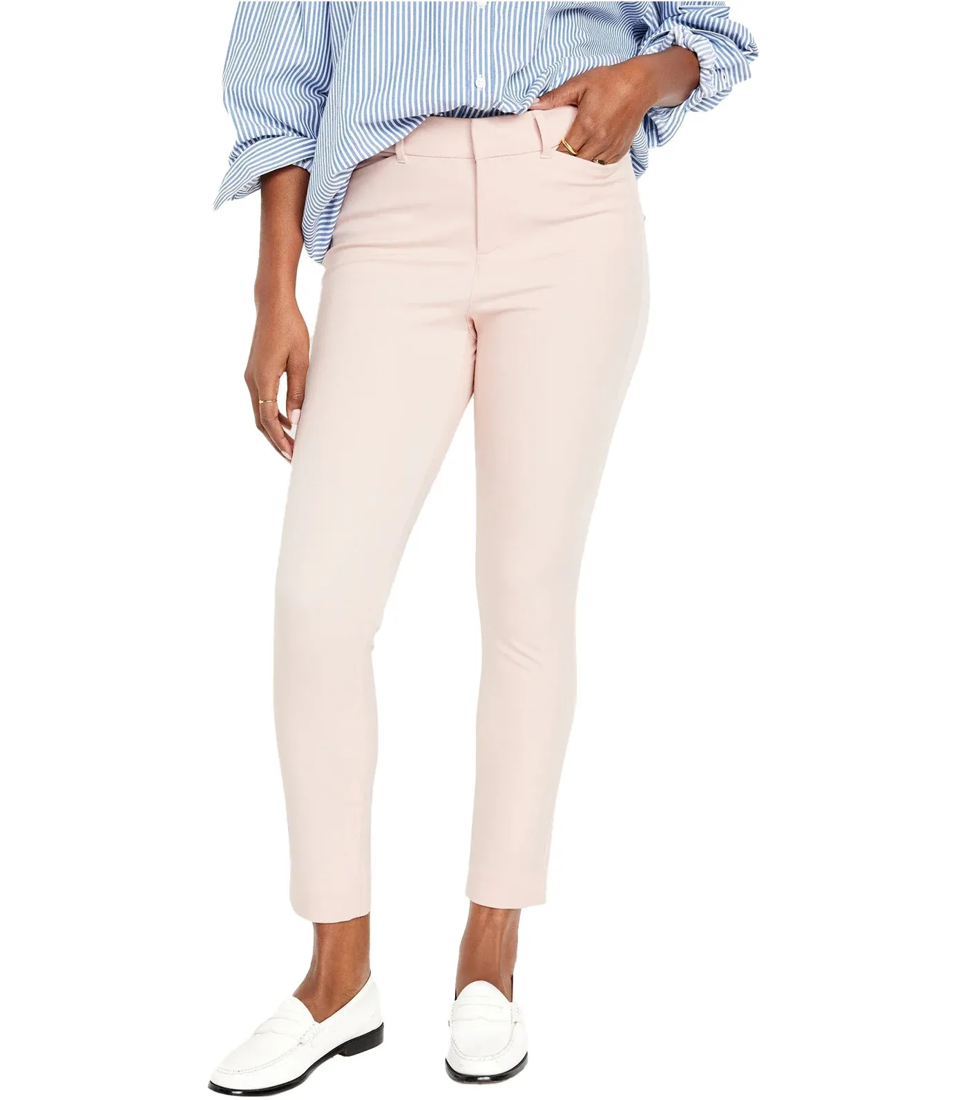 High-Waisted Pixie Skinny Ankle Pants for Women Pink Bamboo