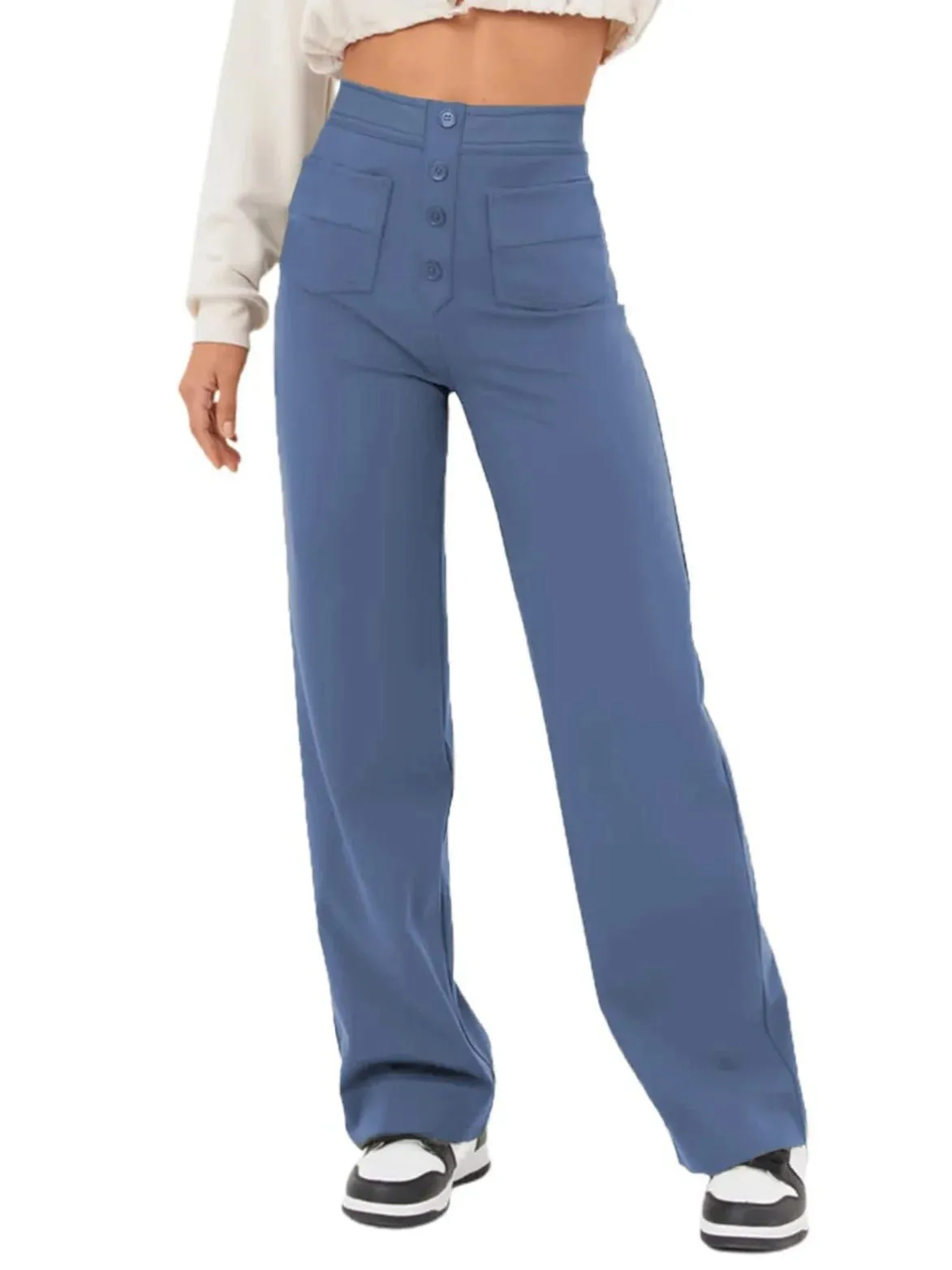 High-Waisted Wide-Leg Buttoned Pants – Casual and Comfortable