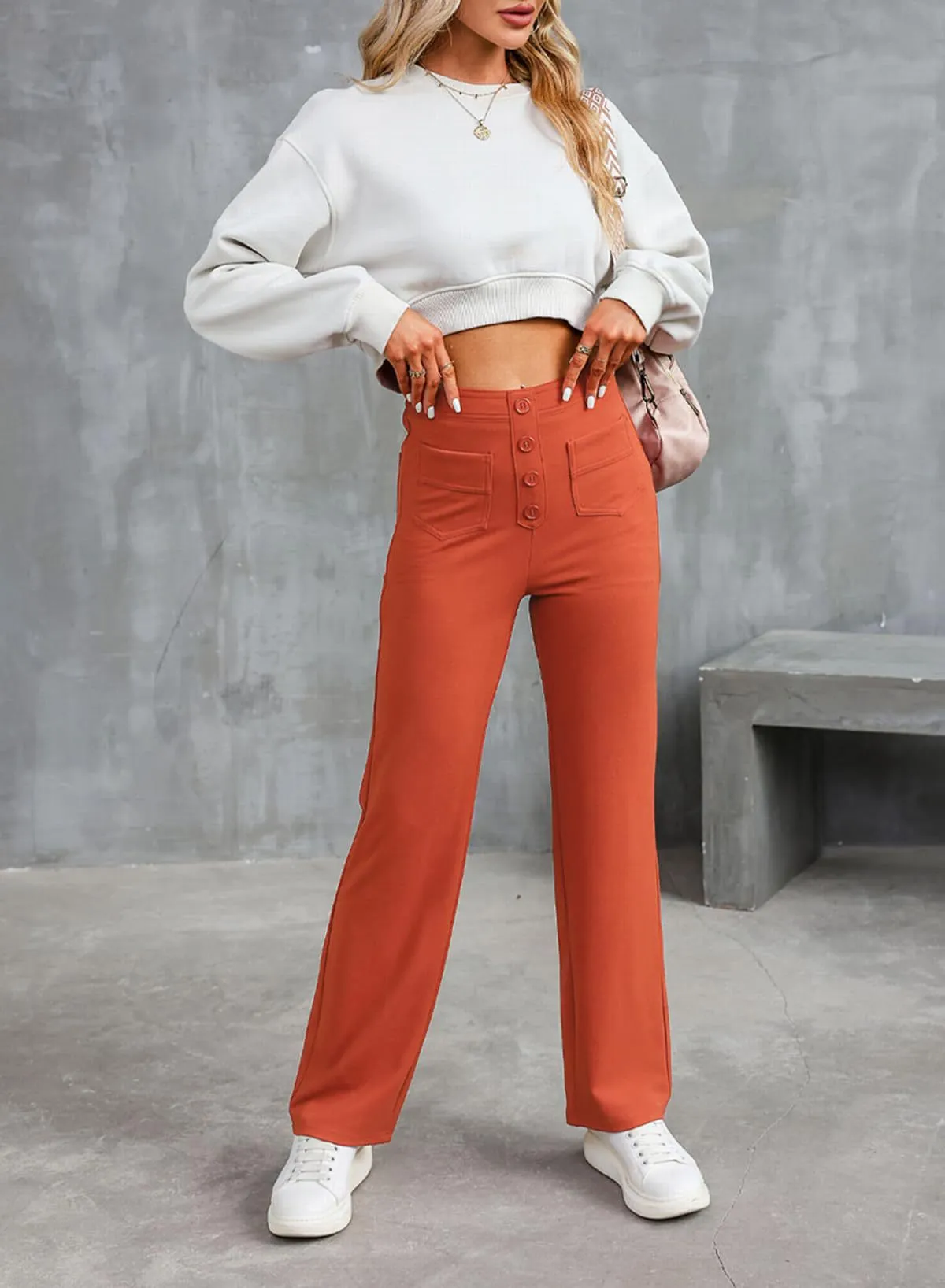 High-Waisted Wide-Leg Buttoned Pants – Casual and Comfortable