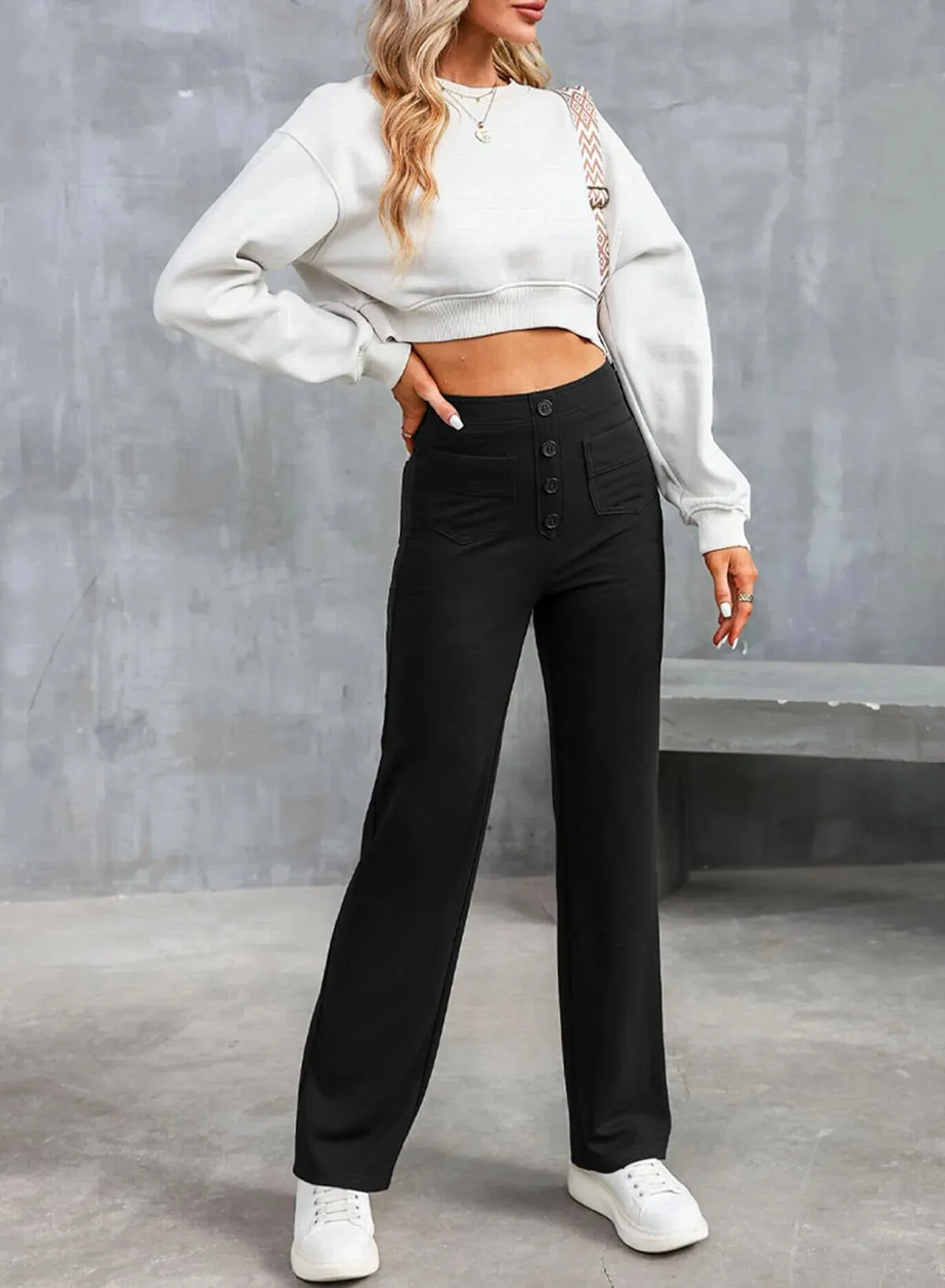 High-Waisted Wide-Leg Buttoned Pants – Casual and Comfortable