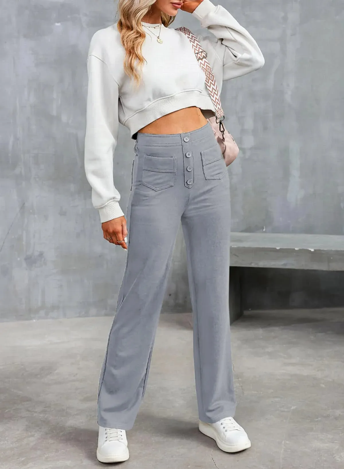 High-Waisted Wide-Leg Buttoned Pants – Casual and Comfortable