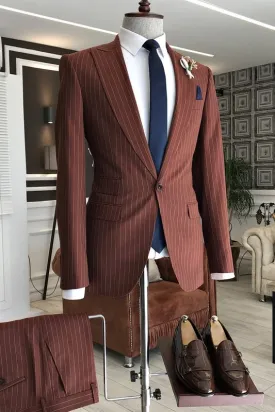 Hilary Chic Rufous Striped Two-Piece Bespoke Peaked Lapel Business Suit