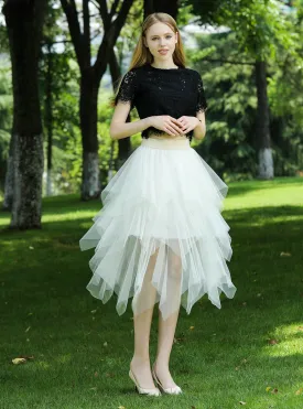 Irregular Fluffy Skirt With Elastic Waist