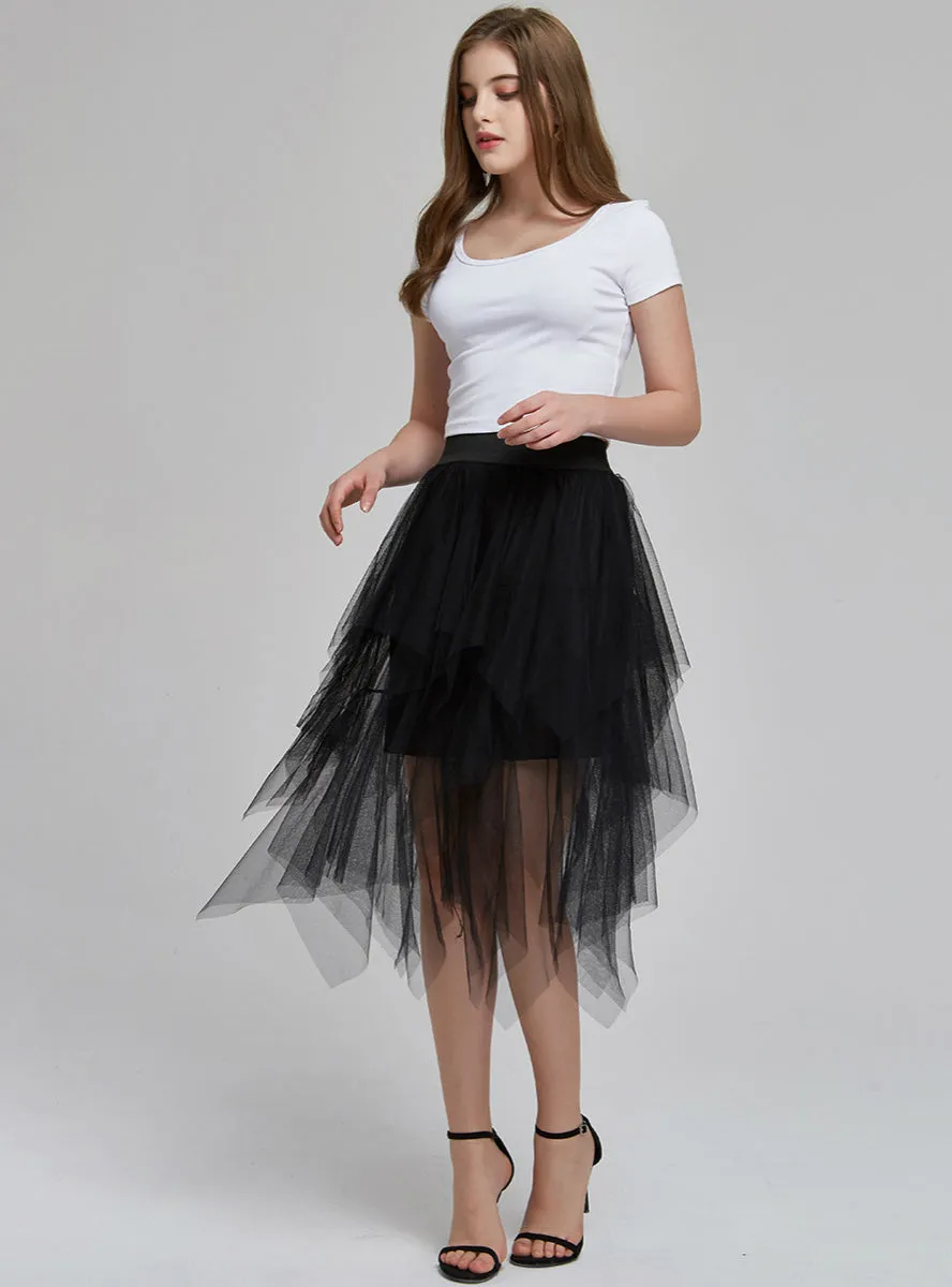 Irregular Fluffy Skirt With Elastic Waist