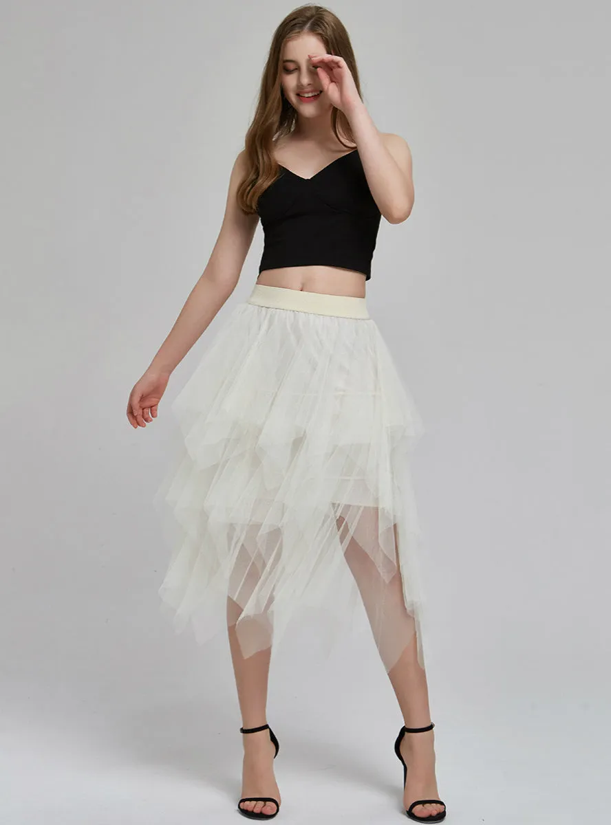 Irregular Fluffy Skirt With Elastic Waist