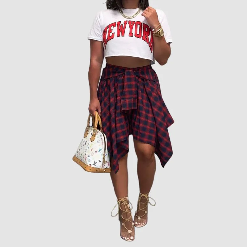 Irregular Plaid Shirt Skirts