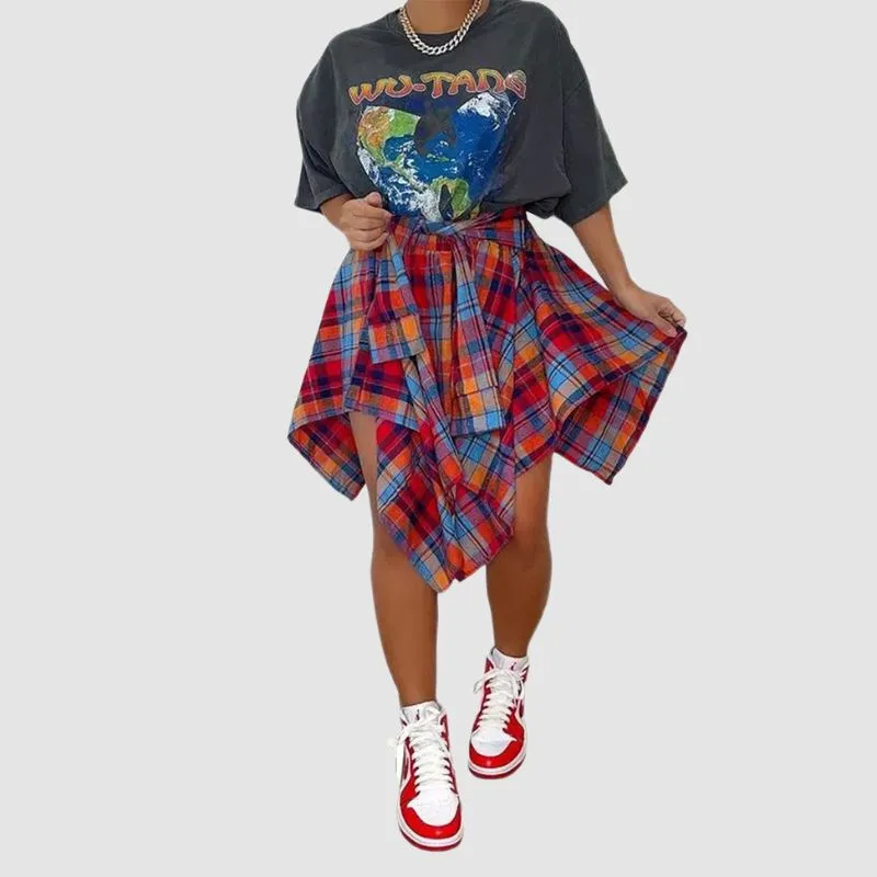 Irregular Plaid Shirt Skirts