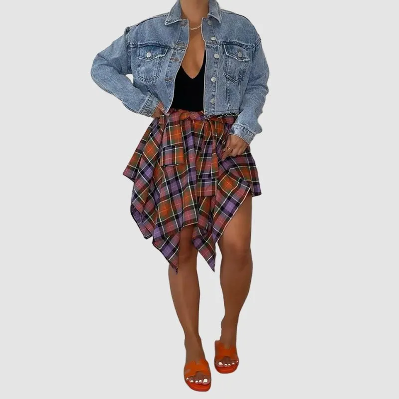 Irregular Plaid Shirt Skirts