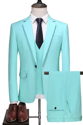 Isaac Blue One-Button Notch Lapel Three-Piece Business Suit for Men