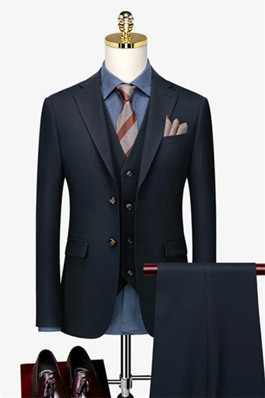 Jacob New Arrival Dark Navy Three-Piece Notched Lapel Business Suit