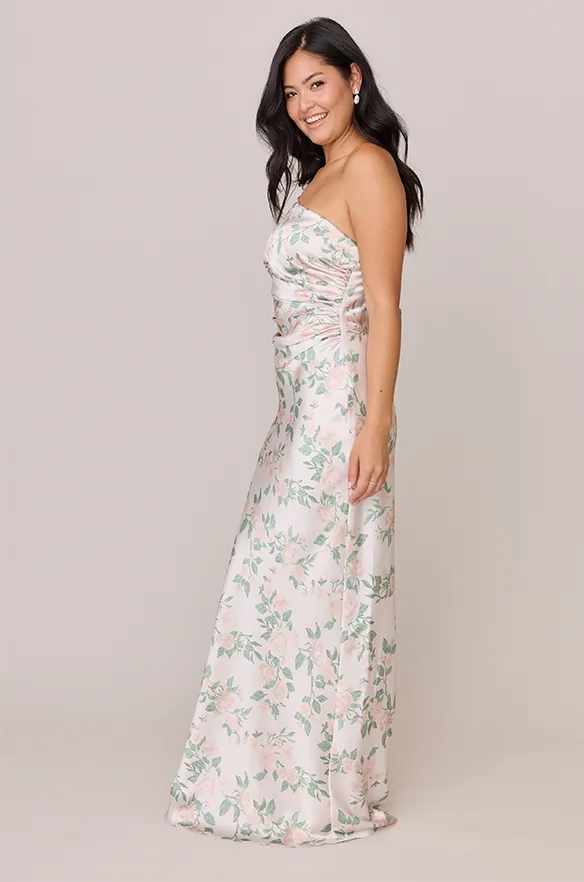 Jade Satin Floral Print Dress | Made To Order