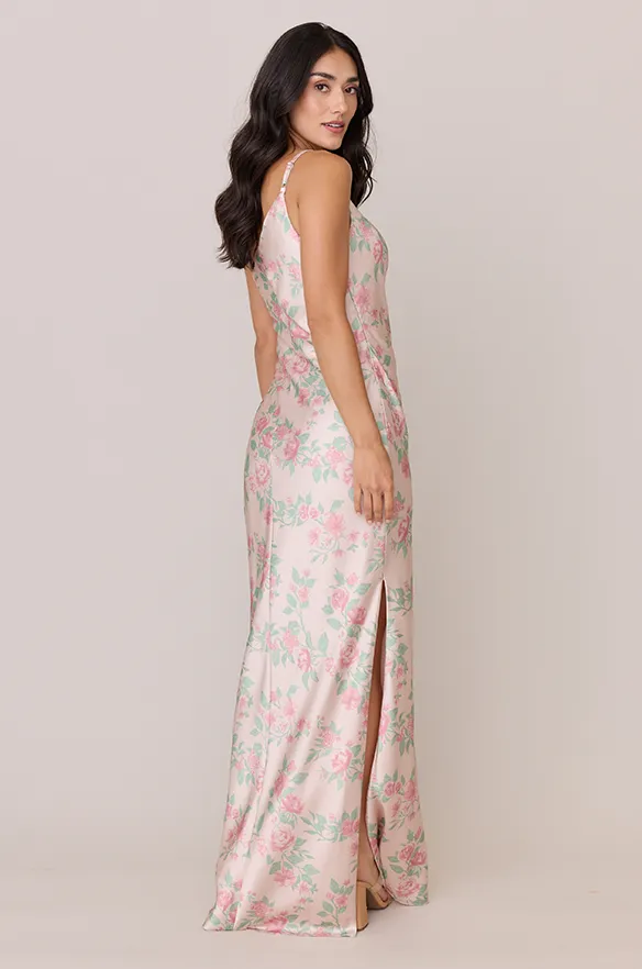 Jade Satin Floral Print Dress | Made To Order