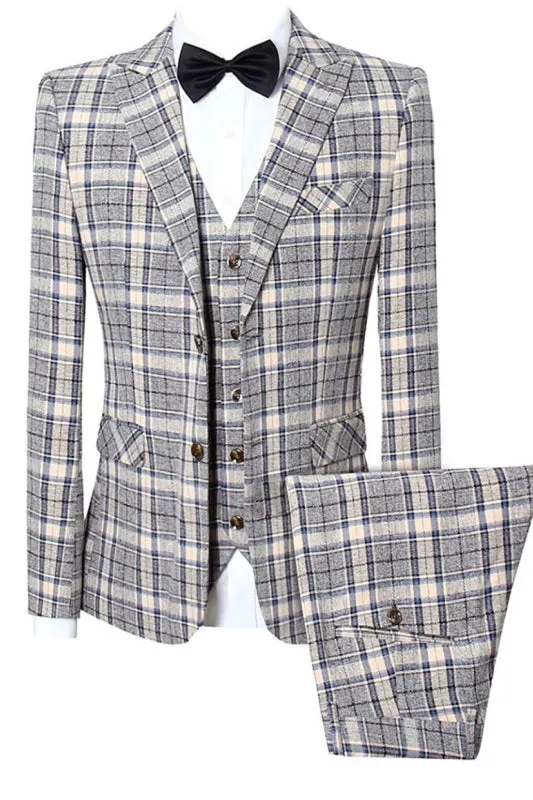 Joseph Yellow Plaid Slim Fit Three-Piece Peaked Lapel Business Suit