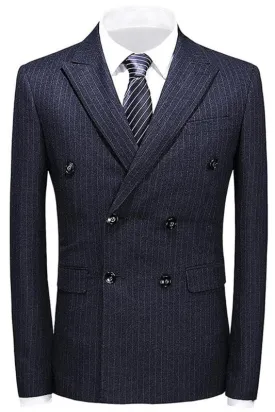 Julian Sleek Black Double Breasted Peak Lapel Striped Business Suit