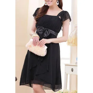 Ketty More Women Square Neck Cup Sleeve Waist Bow Dress - KMWDC896