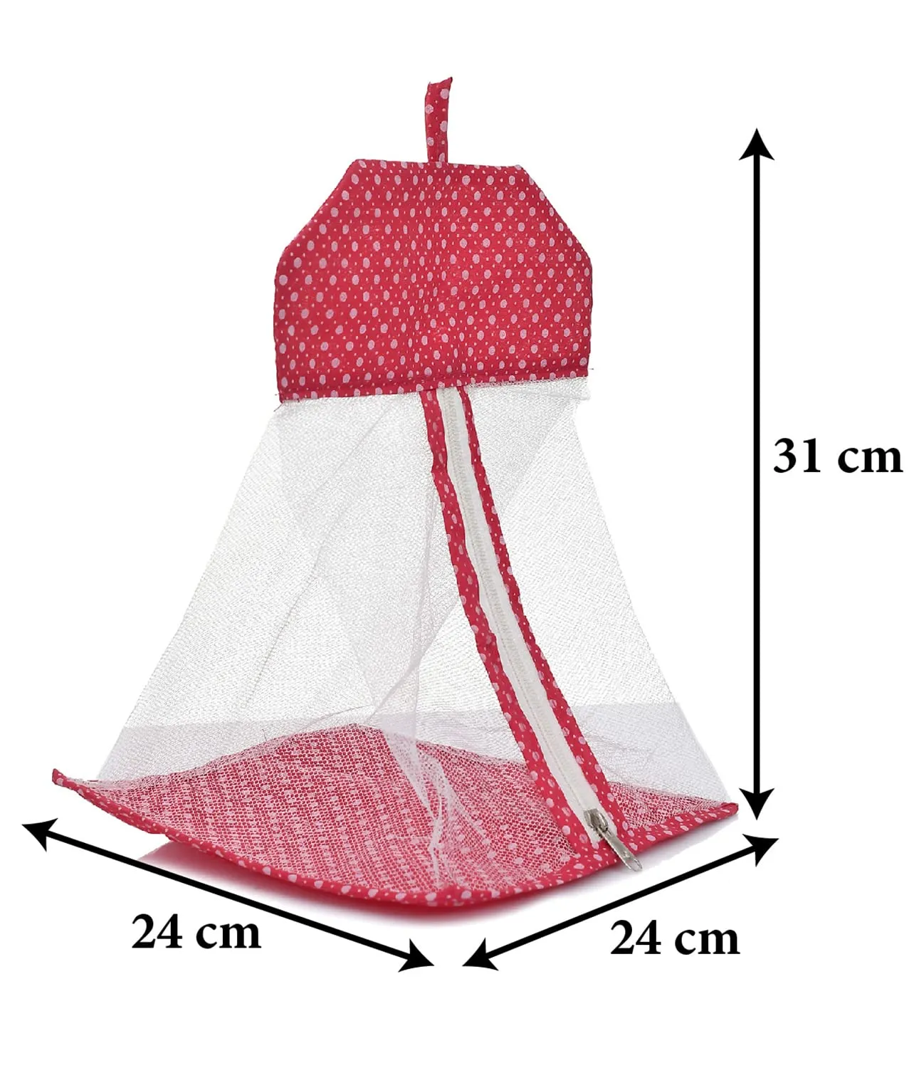 Kuber Industries Dot Printed Cotton Hanging Mesh Clothes Bag, Organizer For Store Socks, Underwear, Clothespins,Gadget,Cosmetic,Garlic,Onion With Zipper & Hanging Loop- Pack of 2 (Pink)