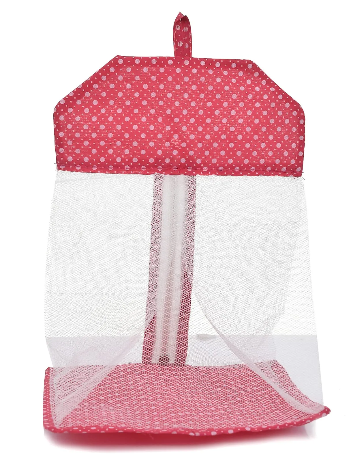 Kuber Industries Dot Printed Cotton Hanging Mesh Clothes Bag, Organizer For Store Socks, Underwear, Clothespins,Gadget,Cosmetic,Garlic,Onion With Zipper & Hanging Loop- Pack of 2 (Pink)