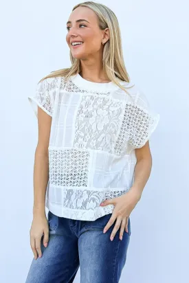 Lace Patchwork Short Sleeve Top and Cami Set