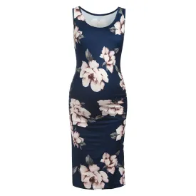 Ladies Floral Print Sleeveless Midi Maternity Dress