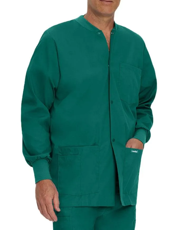 Landau 31.5 Inch Men's Snap Front Rib Knit Scrub Jacket