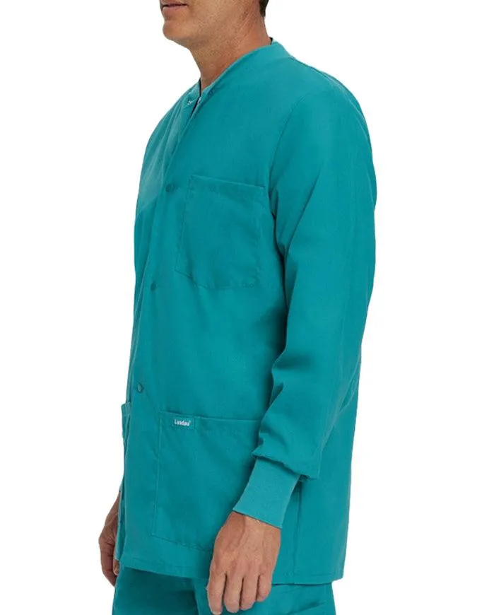 Landau 31.5 Inch Men's Snap Front Rib Knit Scrub Jacket