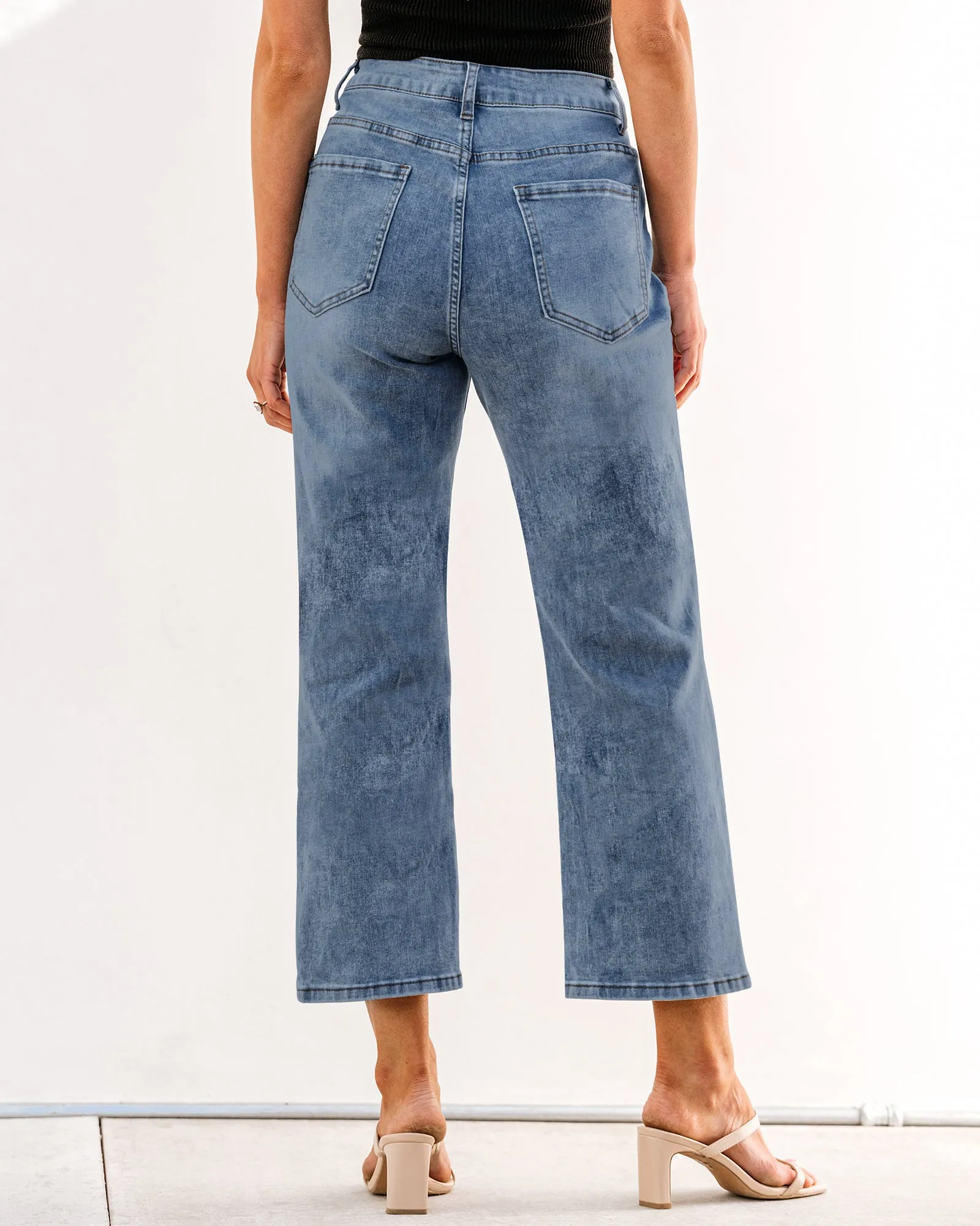 Lapis Blue Women's High Waisted Straight Leg Jeans Kick Flare Denim Long Pants