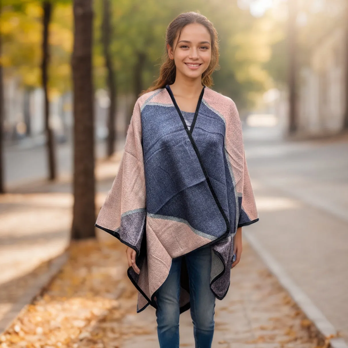 Large Shawl/Wrap - Pink Geometric Shapes (130x150cm)