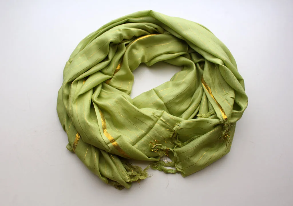 Lemon Green Cotton Jari Scarf