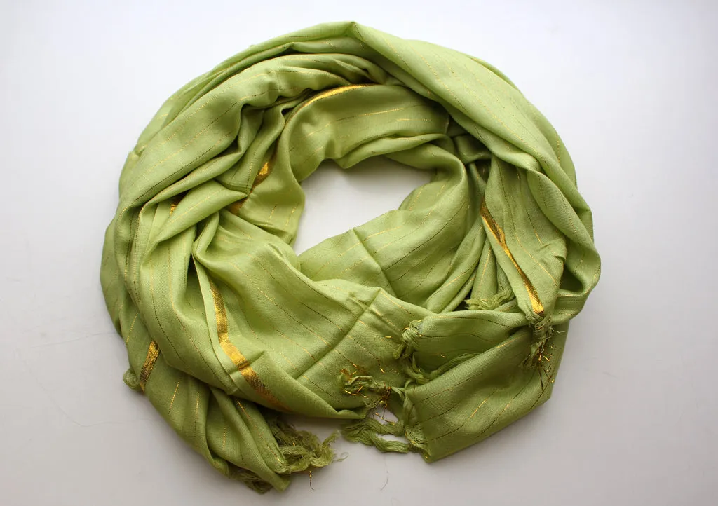 Lemon Green Cotton Jari Scarf