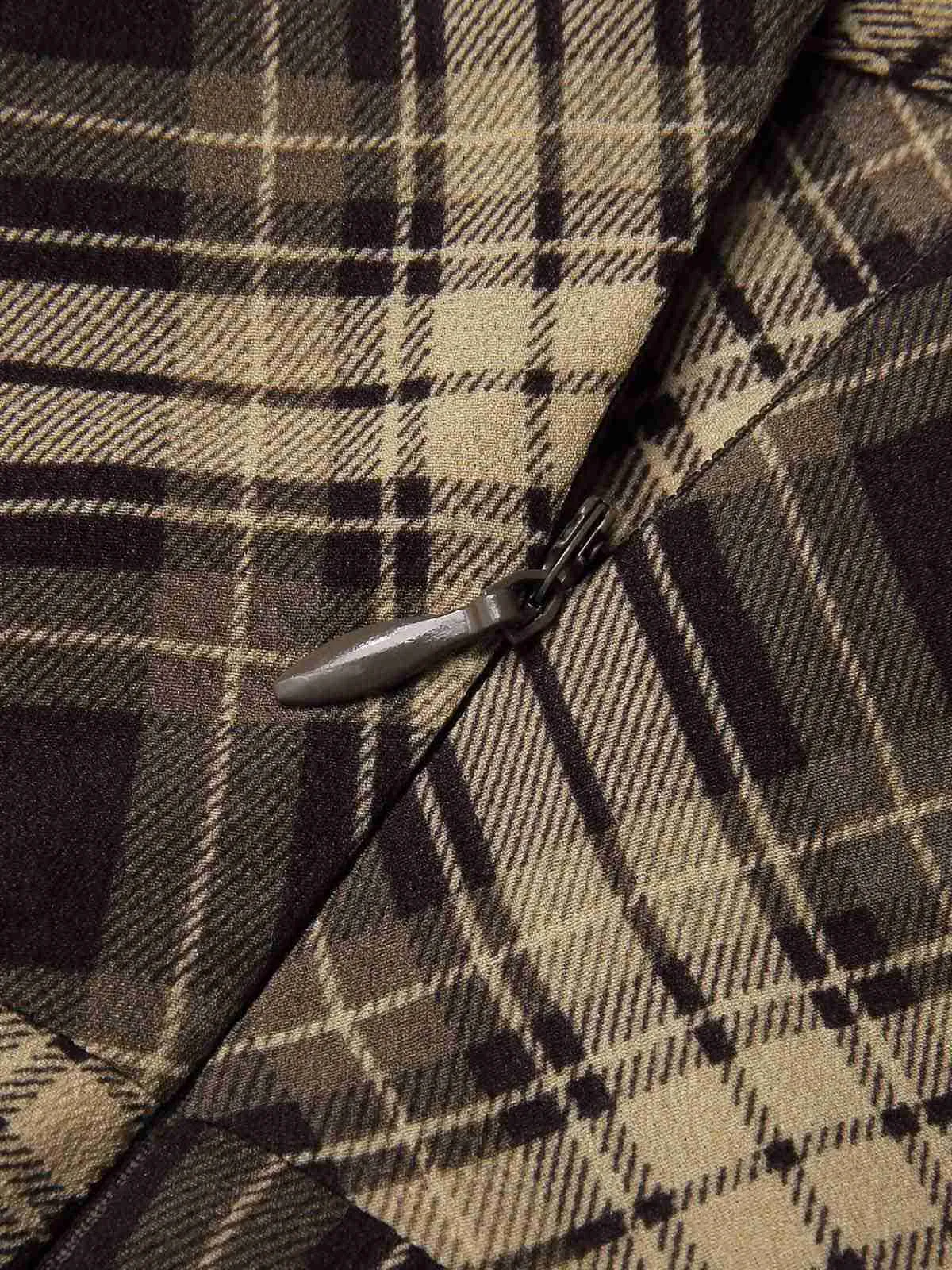 Light Brown 1950s Plaid Pleated Skirt