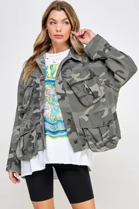 Light Camouflage Soft Fabric Oversized Cargo Jacket