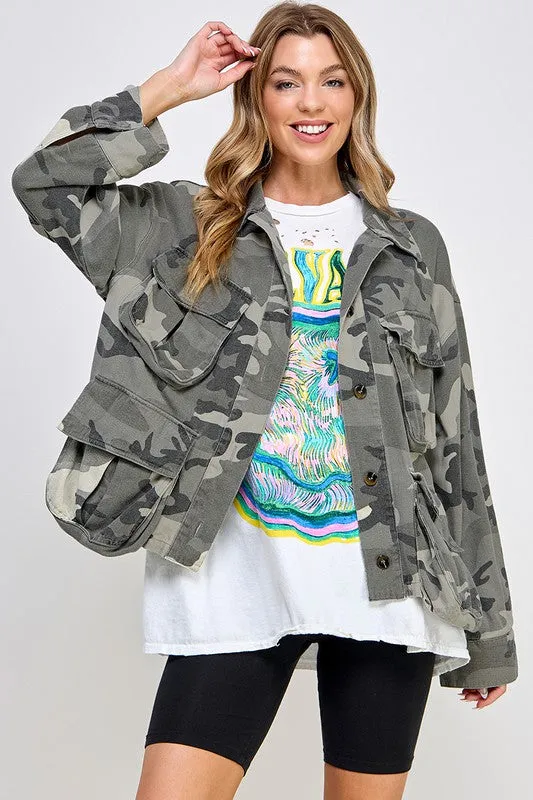 Light Camouflage Soft Fabric Oversized Cargo Jacket