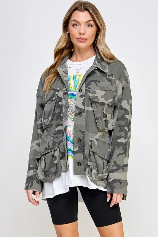 Light Camouflage Soft Fabric Oversized Cargo Jacket