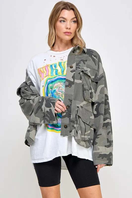 Light Camouflage Soft Fabric Oversized Cargo Jacket