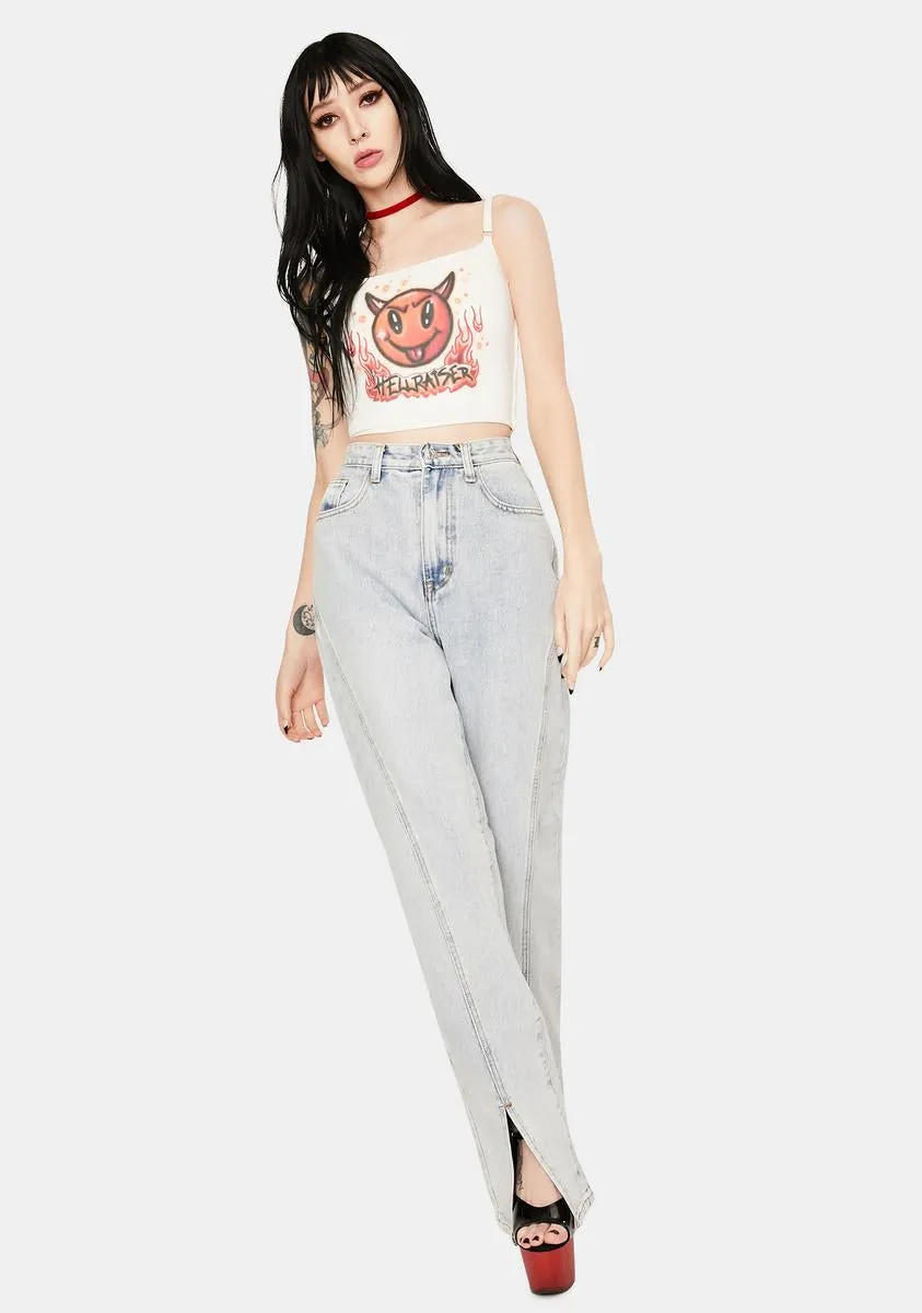 Light Vintage Wash Split Front Baggy Jeans