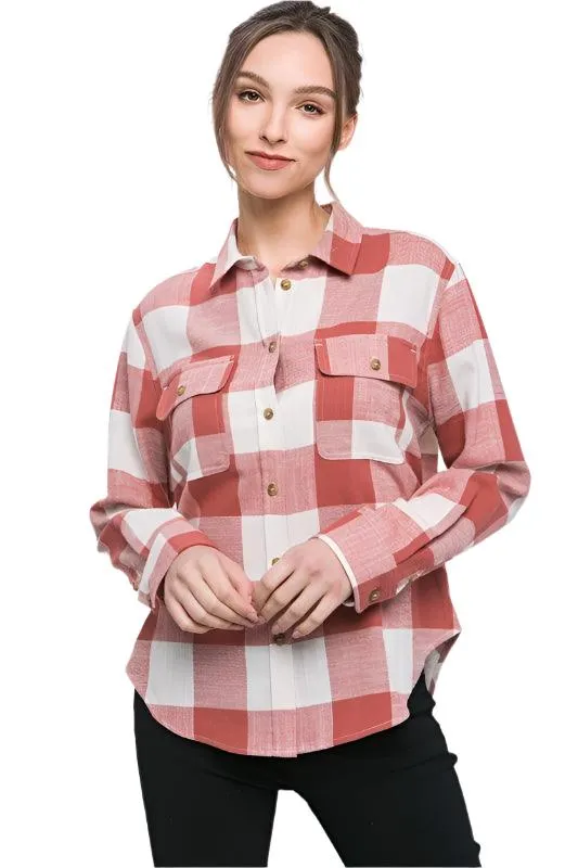 Lightweight Plaid Button Down Top