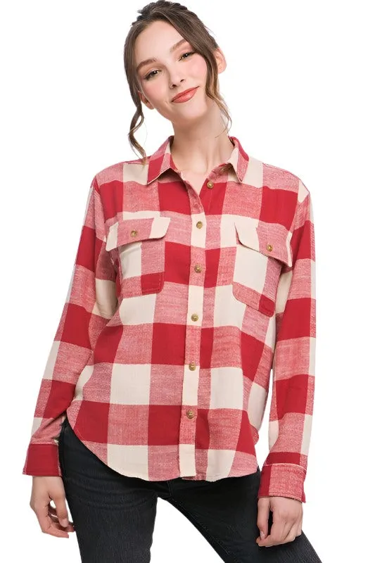 Lightweight Plaid Button Down Top