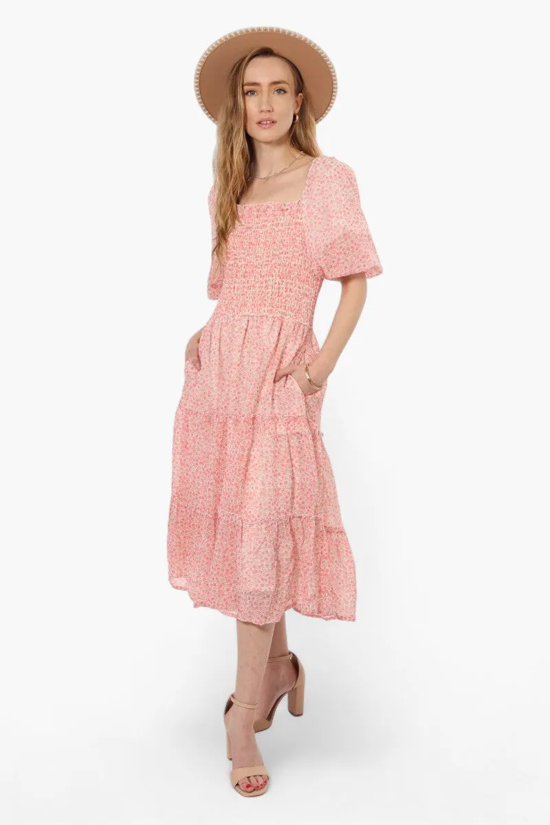 Limite Floral Smock Tiered Maxi Dress - Pink